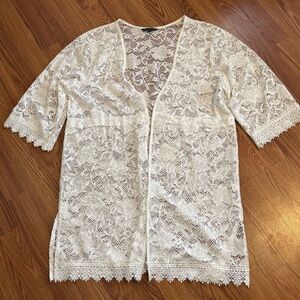 Club Z Collection White Lace Kimono Cardigan Boho Beach Cover up Size M